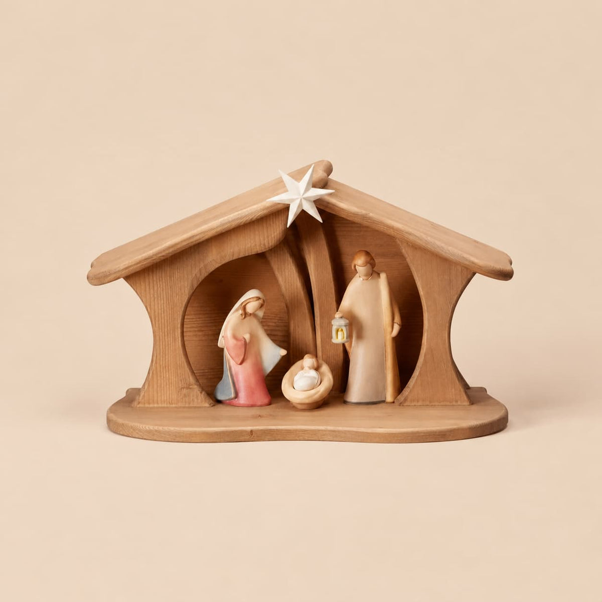 Crèche de Noël moderne en bois – 3 figurines, peintes à la main