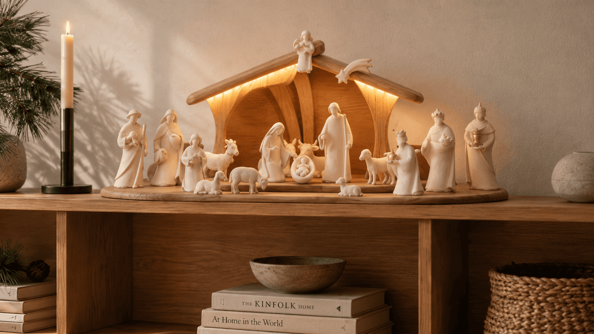 Belén artesanal con luz, 18 figuras.