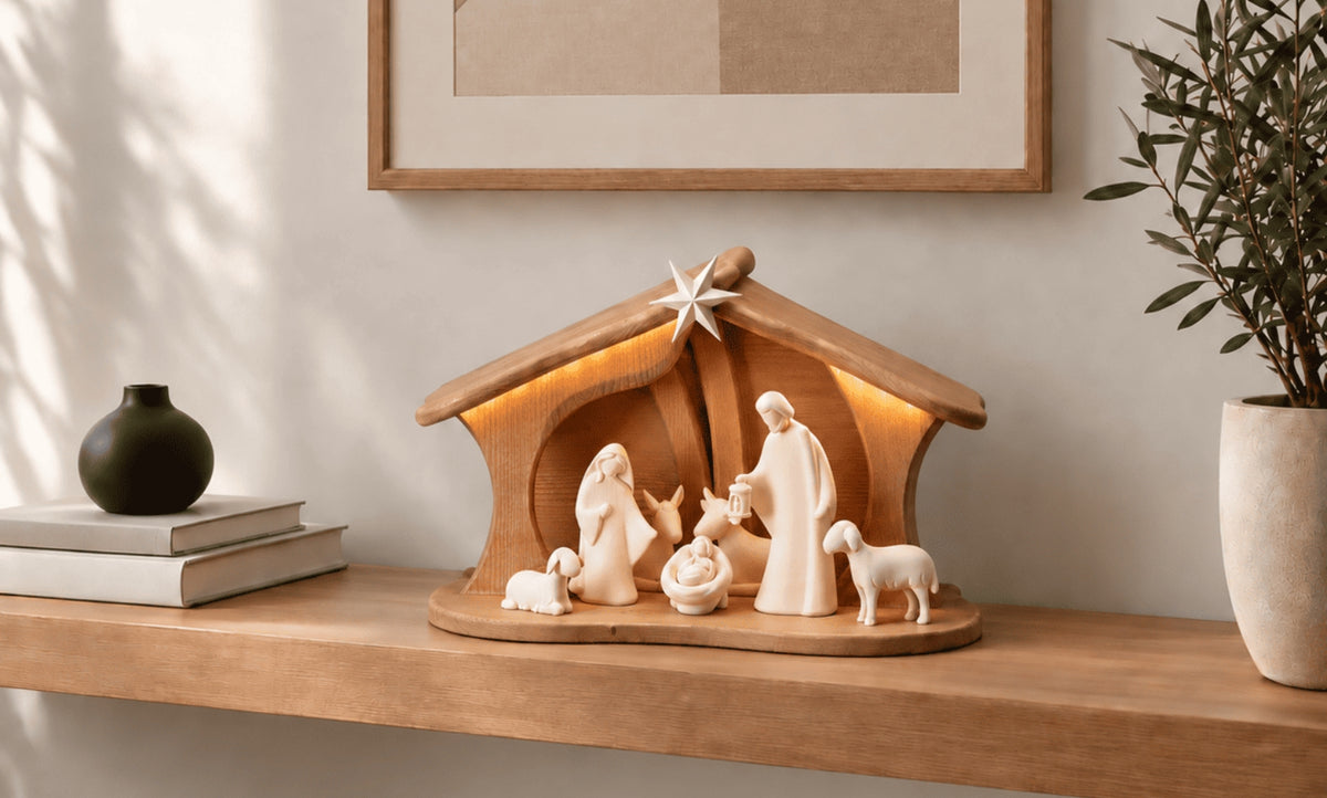 Belén artesanal con luz, 7 figuras.