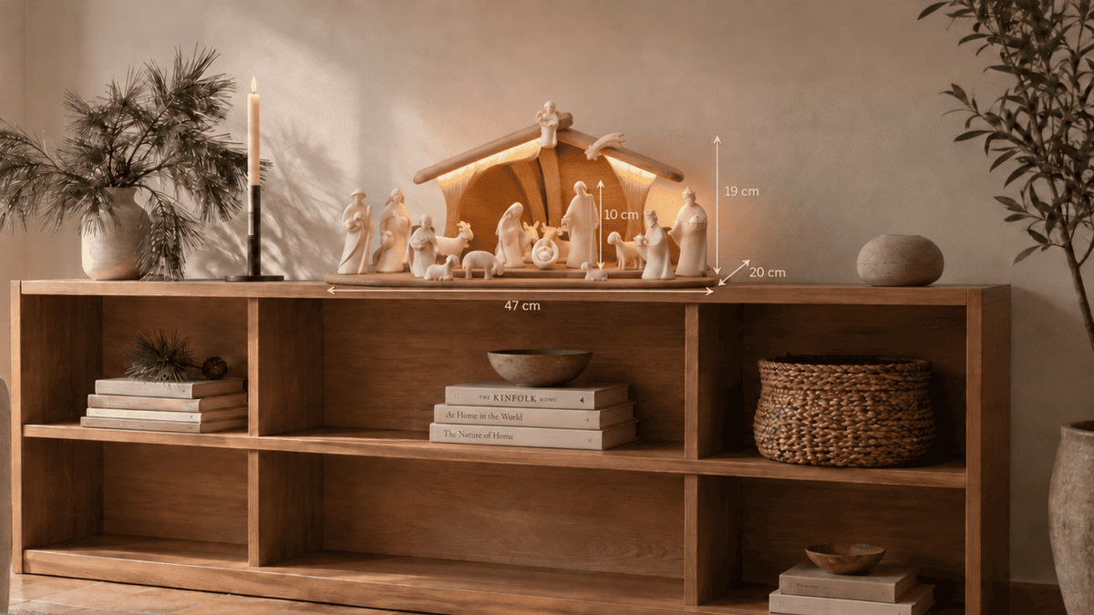 Belén artesanal con luz, 18 figuras.