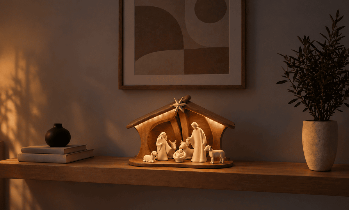 Belén artesanal con luz, 7 figuras.
